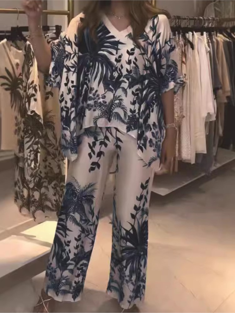 Romper Floral Print - Elegant Tweedelig Kantoorpak 2024 Losse Outfit