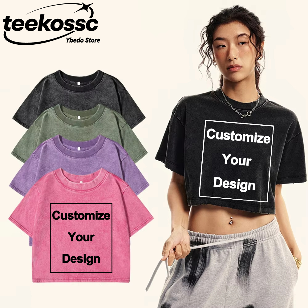 Crop Top Crochet - Y2K Custom Solid Washed T-shirts van